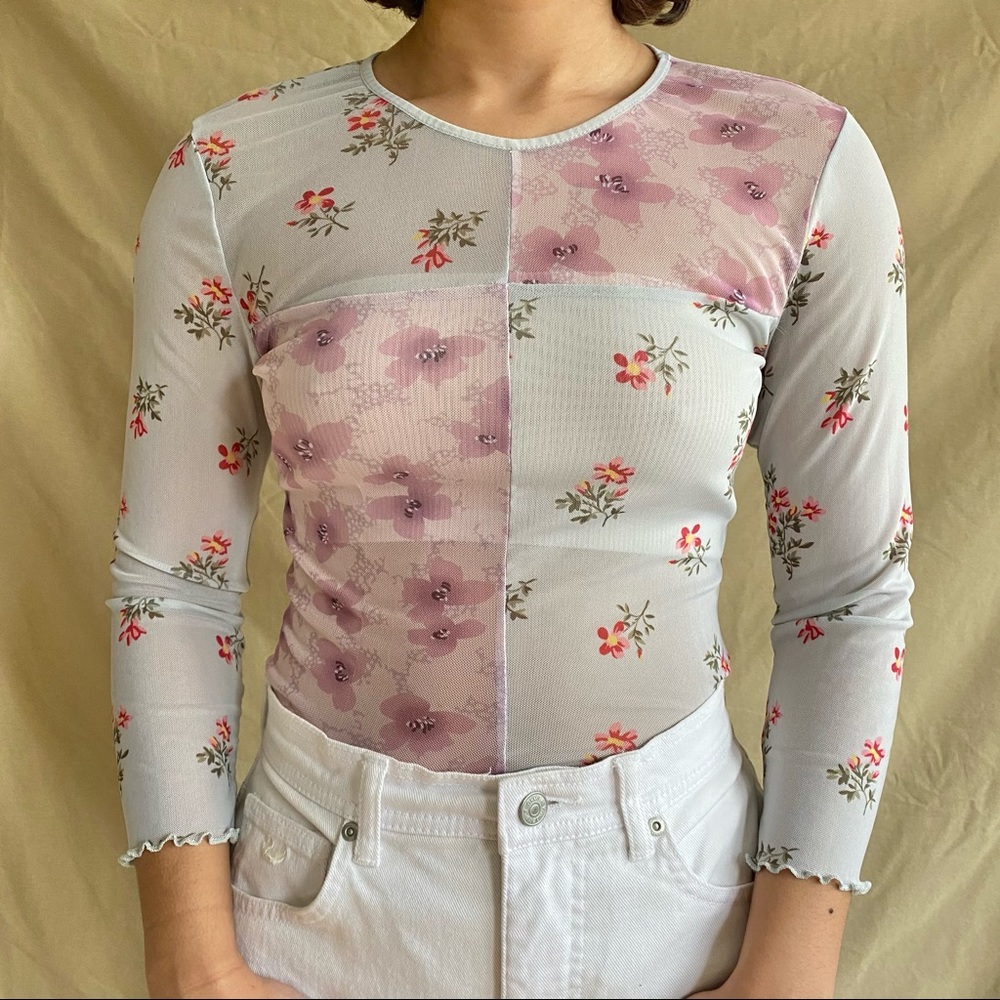 Uo Floral Patchwork Mesh Top - image 1